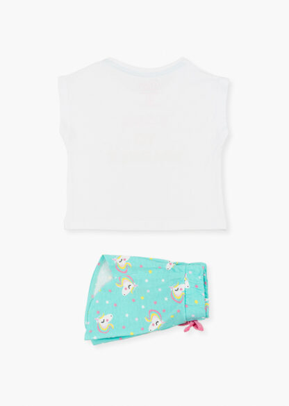 LOSAN PETITE FILLE LICORNE ENSEMBLE SHORT BLANC ET TURQUOISE – Image 2