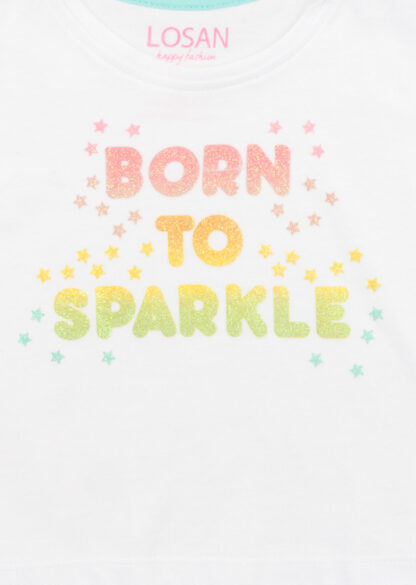 LOSAN PETITE FILLE LICORNE ENSEMBLE SHORT BLANC ET TURQUOISE – Image 3