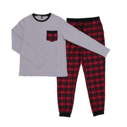 NANO NOEL PYJAMA ADULTE GRIS ET PANTALON CAREAUTÉ ROUGE