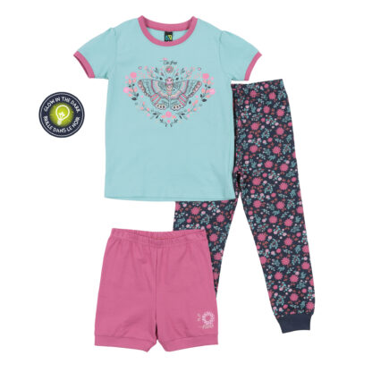 NANO PRINTEMPS PYJAMA 3 PIÈCES TUQUOISE ET ROSE PAPILLON