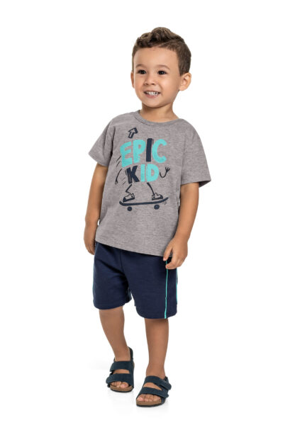 QUIMBY PRINTEMPS/ÉTÉ 22 GARÇON ENSEMBLE T-SHIRT ET SHORT (GRIS/MARINE)