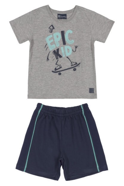 QUIMBY PRINTEMPS/ÉTÉ 22 GARÇON ENSEMBLE T-SHIRT ET SHORT (GRIS/MARINE) – Image 2