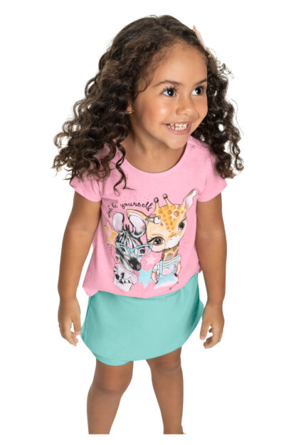 QUIMBY PRINTEMPS/ÉTÉ 22 FILLE ENSEMBLE 2 PIÈCES (T-SHIRT ET JUPE SHORT)