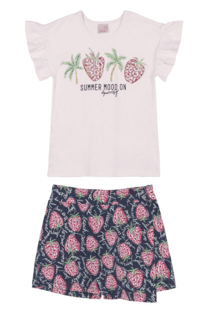 QUIMBY PRINTEMPS/ÉTÉ FILLE FRAISE ENSEMBLE 2 PIÈCES (T-SHIRT/JUPE SHORT) – Image 4