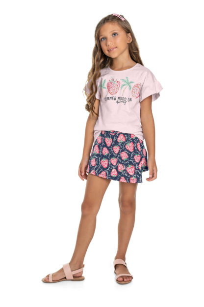 QUIMBY PRINTEMPS/ÉTÉ FILLE FRAISE ENSEMBLE 2 PIÈCES (T-SHIRT/JUPE SHORT)