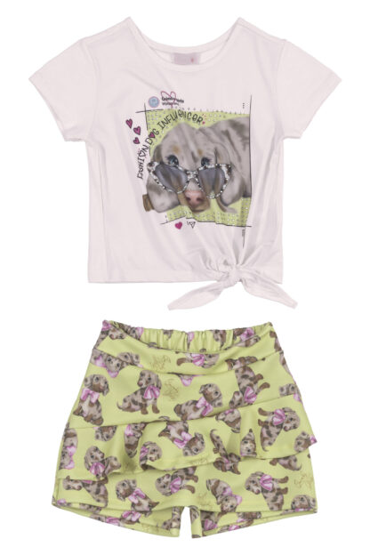 QUIMBY PRINTEMPS/ÉTÉ 22 FILLE CHIEN ENSEMBLE 2 PIÈCES (T-SHIRT ET JUPE SHORT) VERT – Image 2