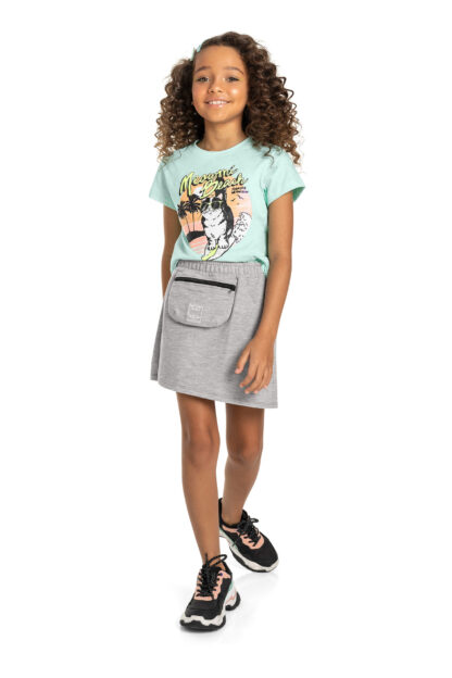 GLOSS PRINTEMPS/ÉTÉ 22 FILLETTE ENSEMBLE 2 PIÈCES T-SHIRT/JUPE SHORT (VERT PÂLE, GRIS) – Image 2