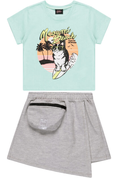 GLOSS PRINTEMPS/ÉTÉ 22 FILLETTE ENSEMBLE 2 PIÈCES T-SHIRT/JUPE SHORT (VERT PÂLE, GRIS)