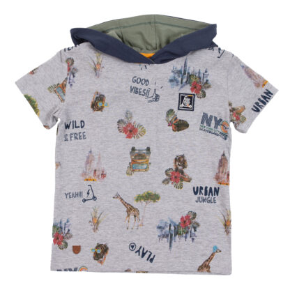 NANO PRINTEMPS JUNGLE URBAINE T-SHIRT À CAPUCHON GRIS CHINÉ