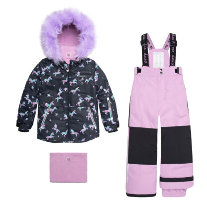 -DEUX PAR DEUX HABIT DE NEIGE LICORNE NOIR ET MAUVE (EN STOCK)