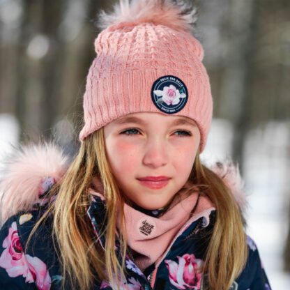 DEUX PAR DEUX HIVER TUQUE TRICOT DOUBLÉE DE POLAR VIEUX ROSE (EN STOCK)
