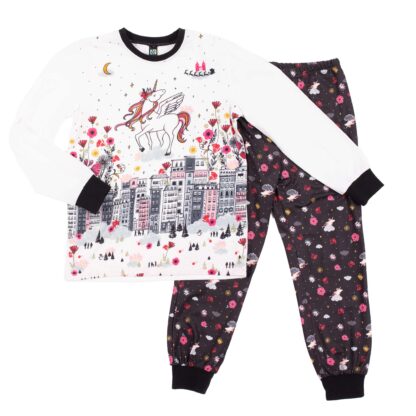 NANO NOEL PYJAMA BLANC ET NOIR LICORNE